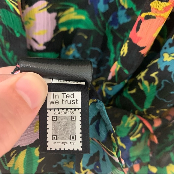 TED BAKER Abstract Floral Print Carita Ruffle Semi Sheer Shirt Blouse Top Sz 4 - Picture 8 of 11